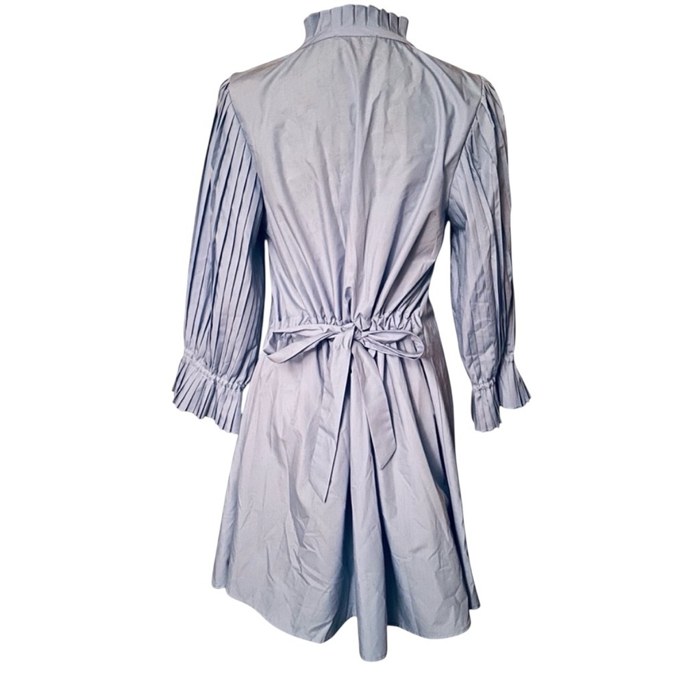 THML Mini Swing Dress Small Icy Baby Blue Poplin Pleated 3/4 Sleeve A Line NWOT - Picture 5 of 15